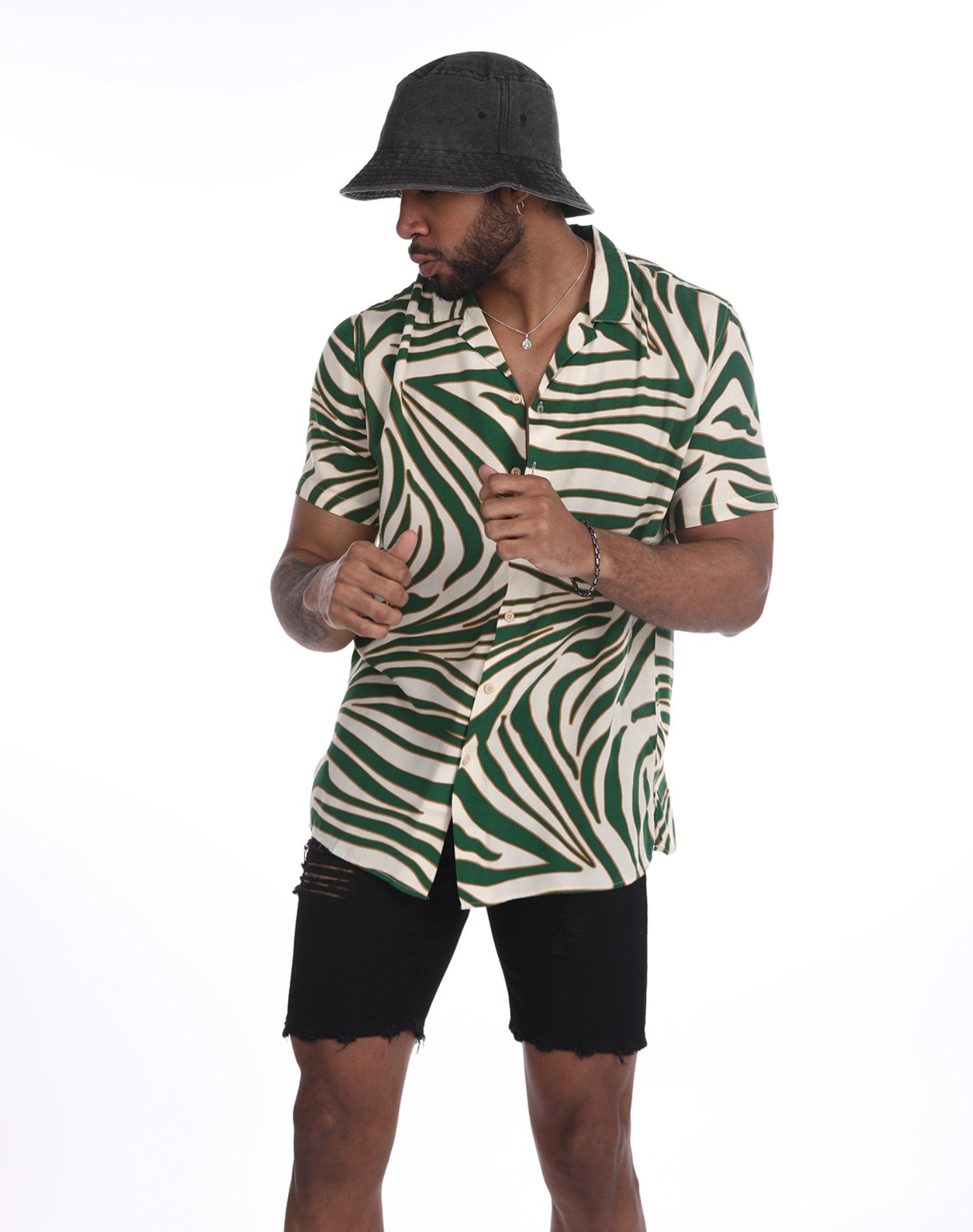 Camisa hawaiana de cebra verde