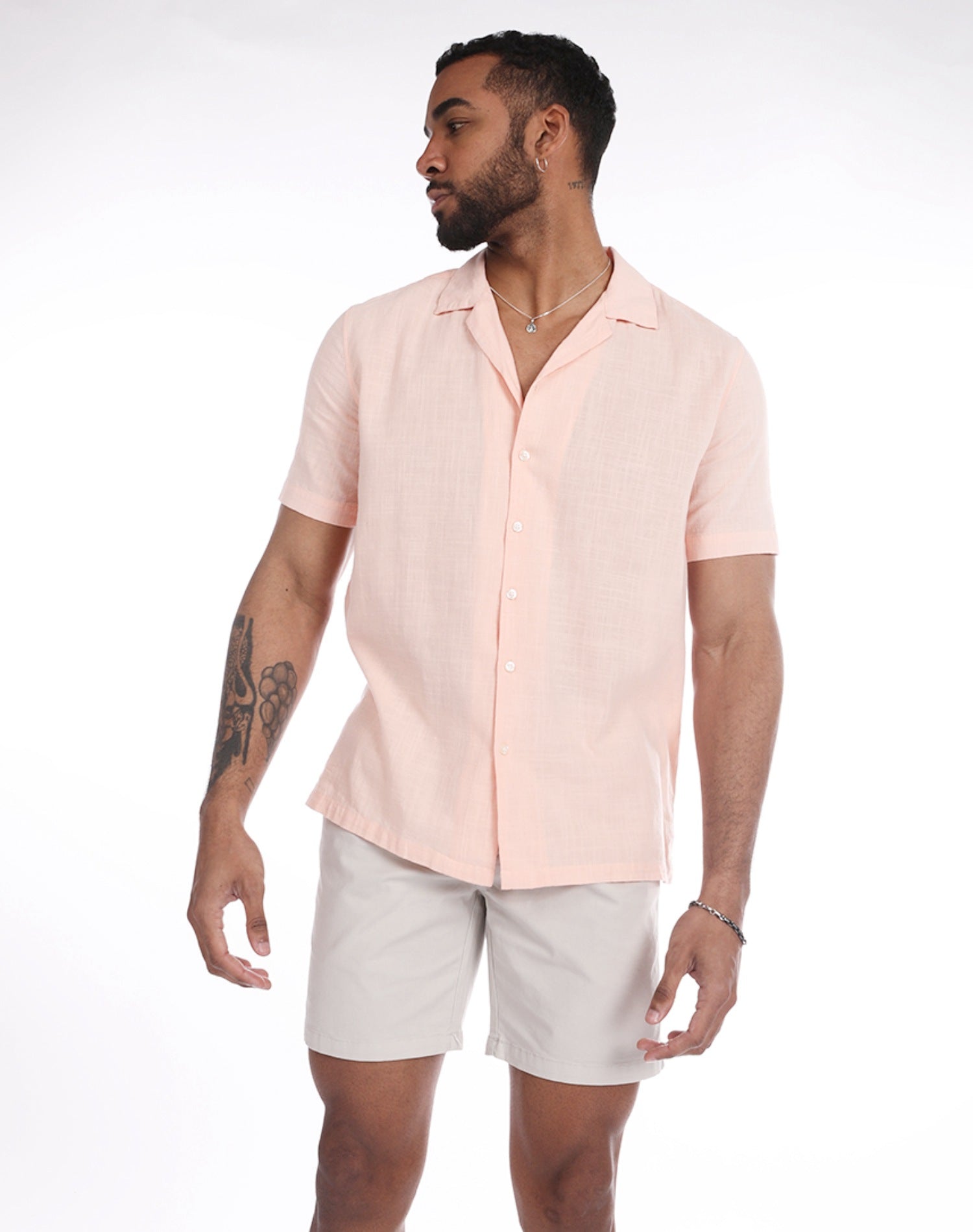 Camisa hawaiana rosa claro de algodón