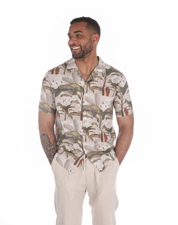 Camisa de algodón hawaiana de palmeras verdes