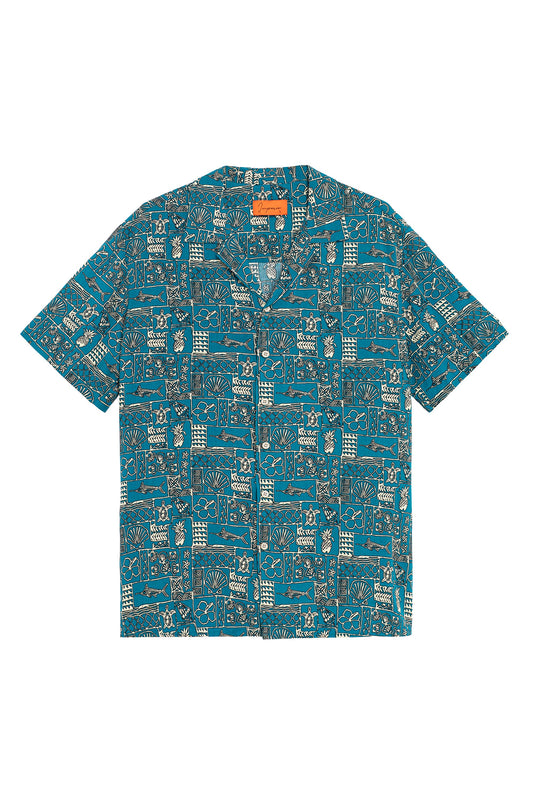 Camisa hawaiana turquesa postales