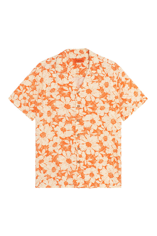 Camisa hawaiana de flores naranjas