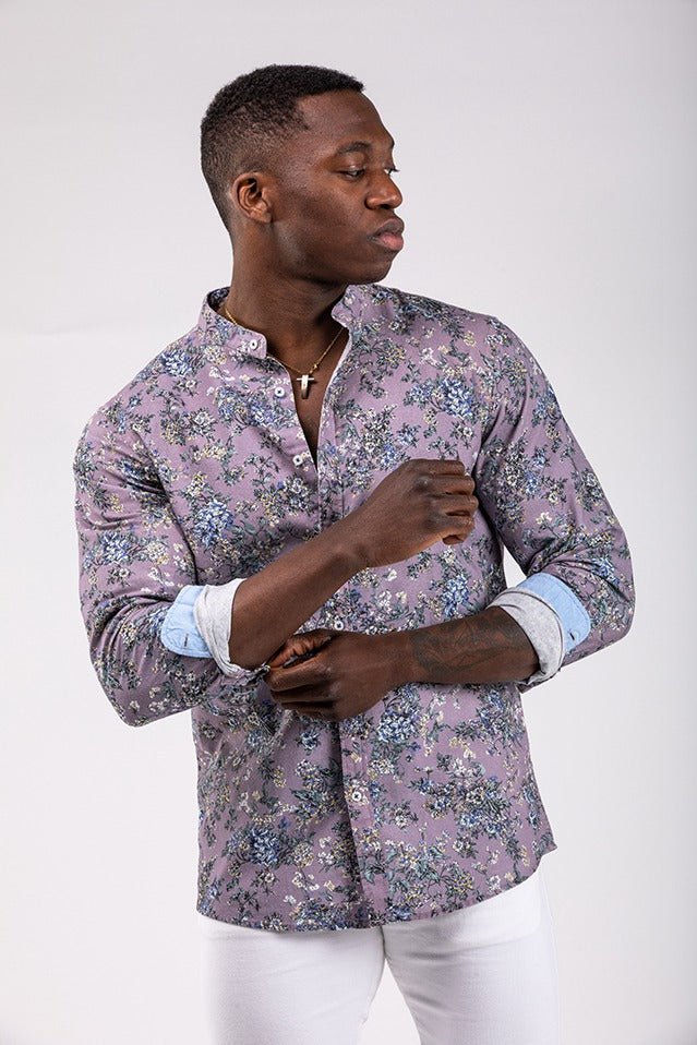 Camisa cuello mao de flores de lino