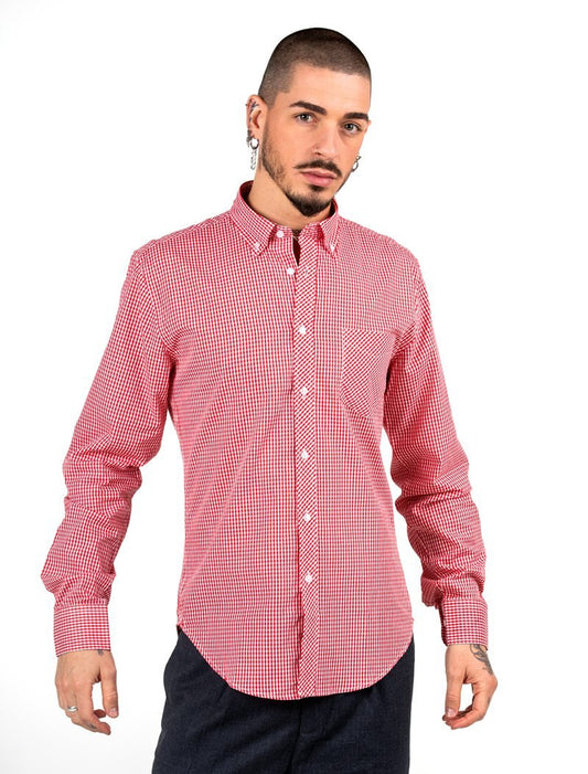 Camisa roja de cuadros pequeños con bolsilloCamisas manga largaRojoS