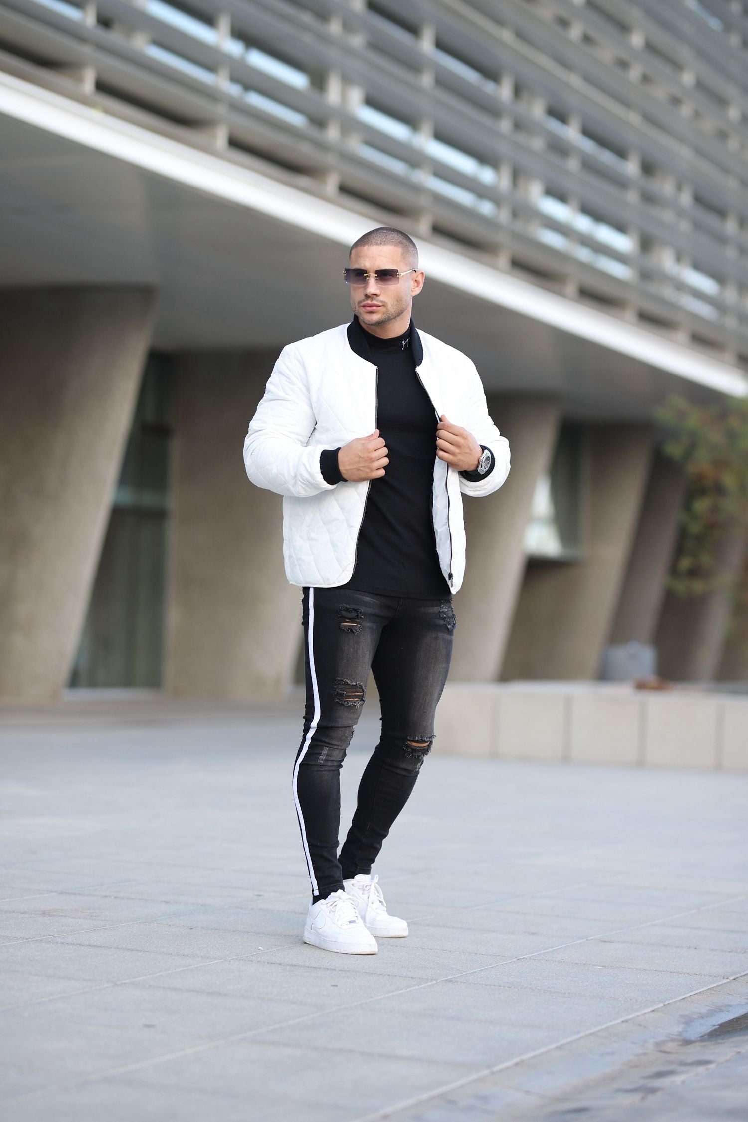 Chaqueta bomber acolchado de cuadros para hombresAbrigos / ChaquetasBlancoS