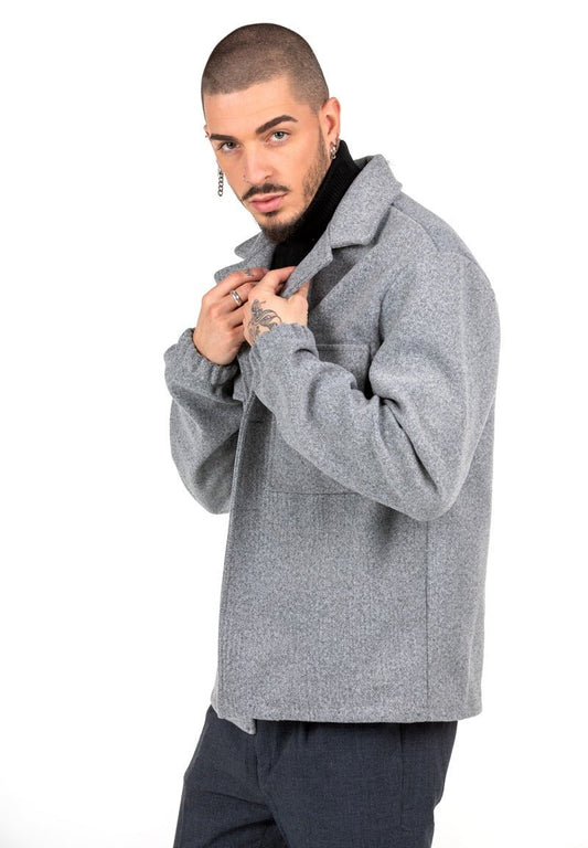 Chaqueta sobrecamisa gris de paño con gomaCamisas manga largaGris claroS